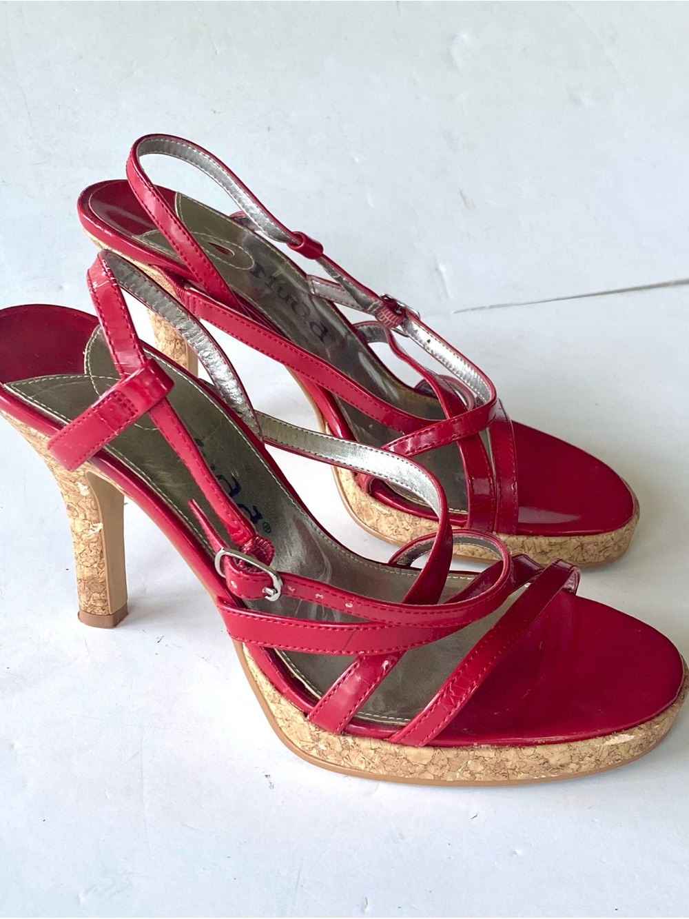 Red Cork Platform Strappy High Heel Sandals by Mudd